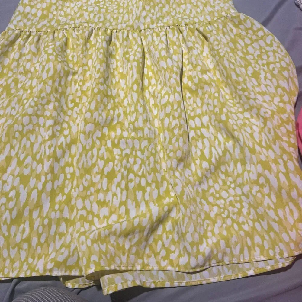 Who What Wear Yellow Citrus Leopard Print‎ Tiered Midi Skirt small
